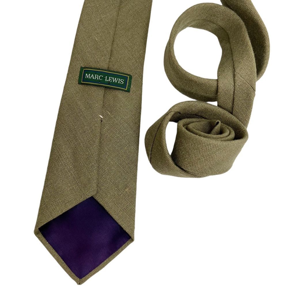 Vintage Marc Lewis Green Linen Twill Men's Neck Tie | Textured | 57" - Picture 2 of 3